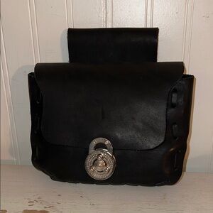 Black Leather Pouch with Silver Clasp handmade belt bag